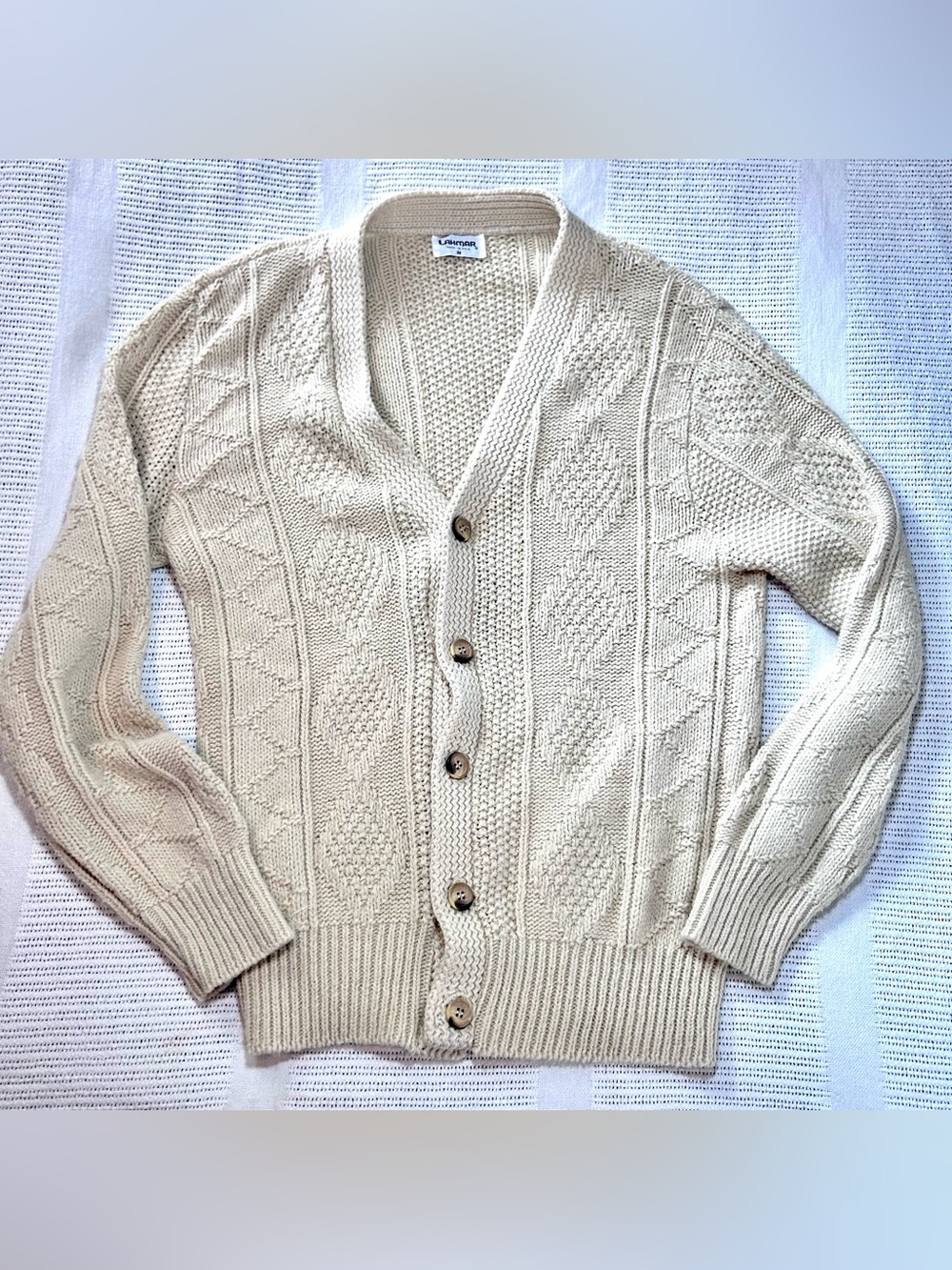 Vintage Lahmar Knit Sweater Cardigan Cream Men’s Medium Grandpa USA